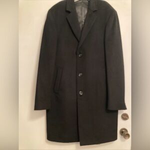 Madison Men's Black Wool Trench Over Coat Size Large 42-44 Reg